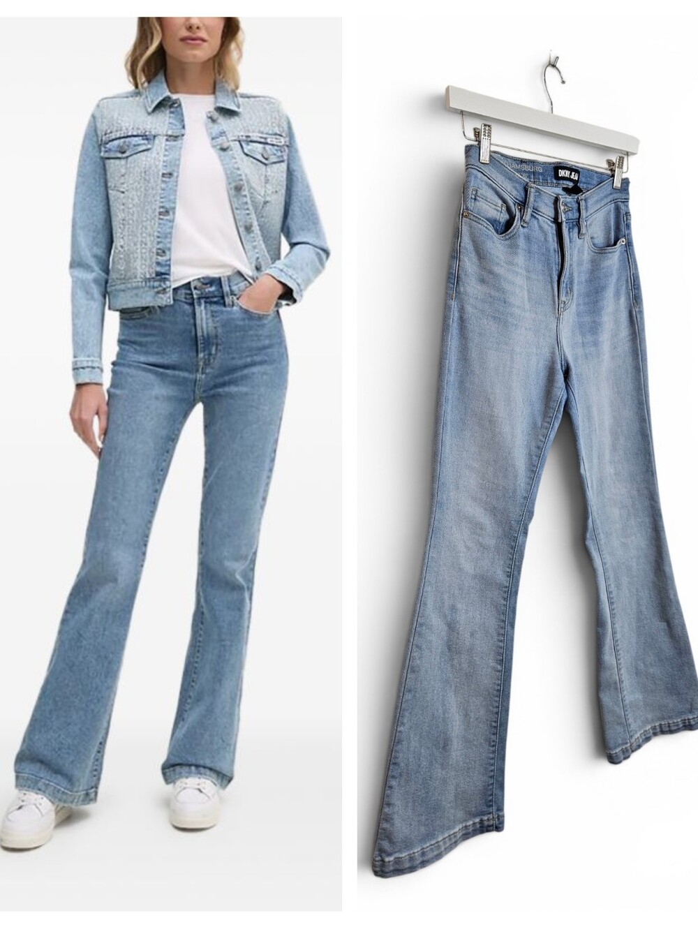 DKNY High Rise Flare Jeans Size 24 Williamsburg  Light Wash Y2K Denim